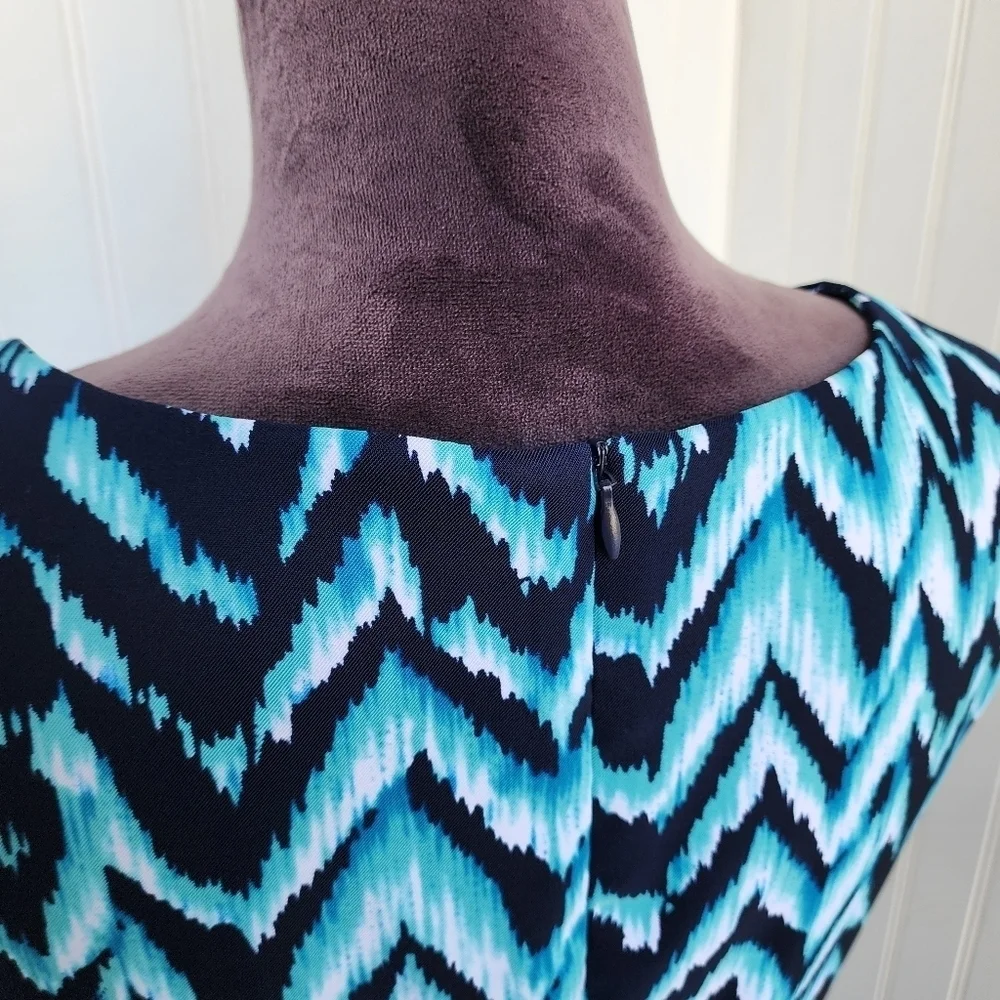 Connected Apparel Navy Blue Aqua Wave Sleeveless Sheath Dress Women's 10